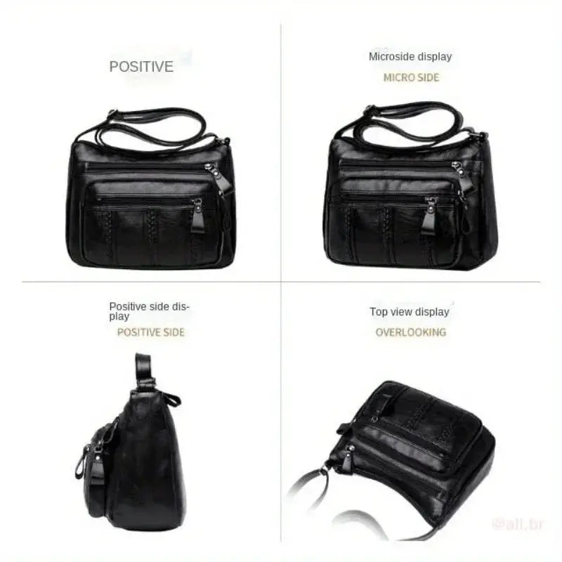 Simples Market black crossbody bag for women, large-capacity with multiple front zip pockets and side compartments.