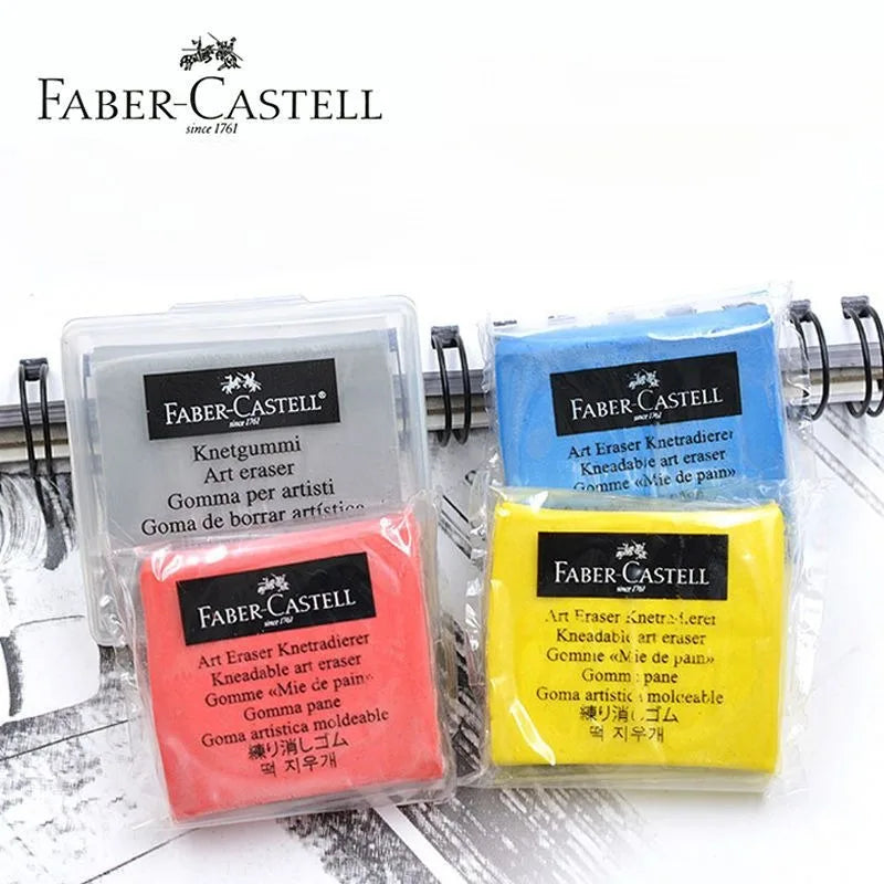 Faber-Castell kneaded erasers set of 4 in white, blue, pink and yellow with clear plastic packaging