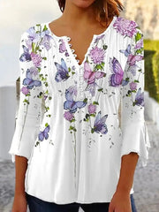 LuxeAura Womens Casual Loose Long Sleeve Shirt With Elegant Printed Temperament Design Regular Fit For All Seasons