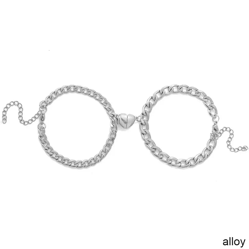 Two Piece Set Magnetic Couple Bracelets Heart Attraction Stainless Steel Cuban Chain Key Lock Jewelry Gifts