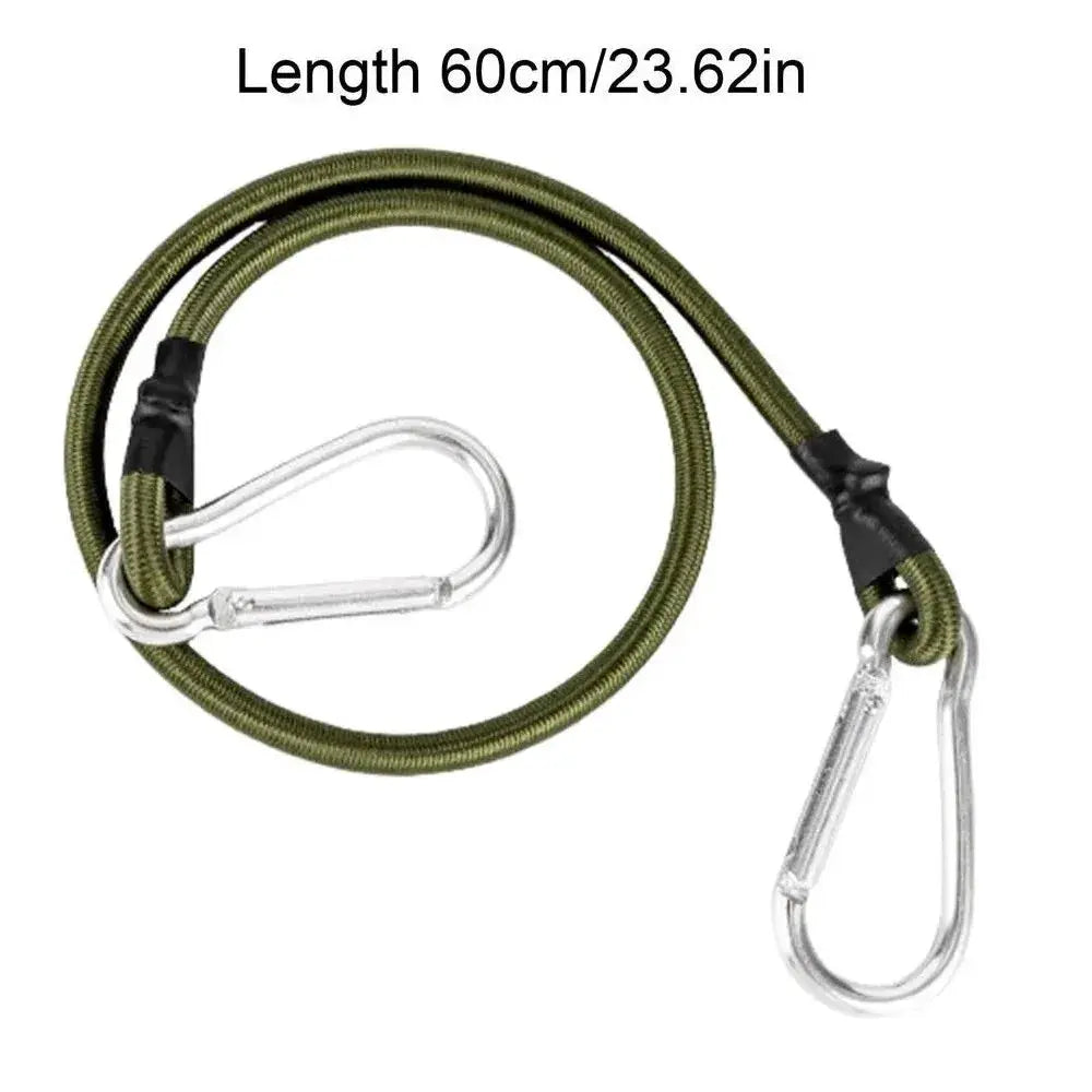 Outdoor heavy-duty bungee cord by Simples Market with two metal carabiners, olive green, 60 cm