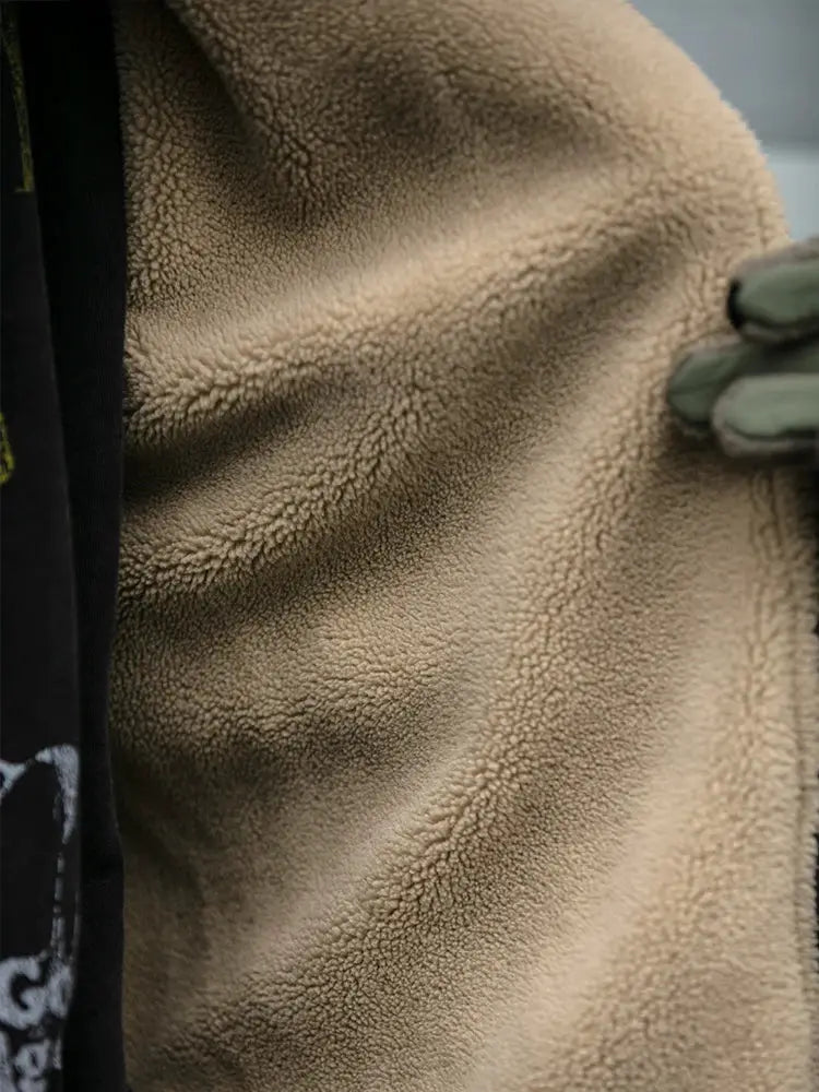 Japanese vintage polar fleece jacket – beige thick fleece fabric close-up, Simples Market men's warm coat