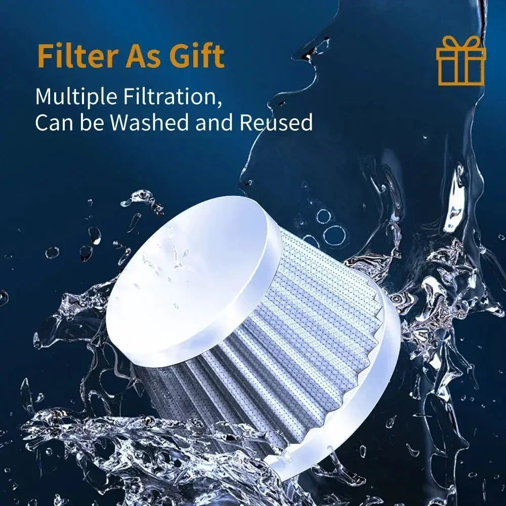 Car vacuum filter with white circular cap and pleated blue filtration media