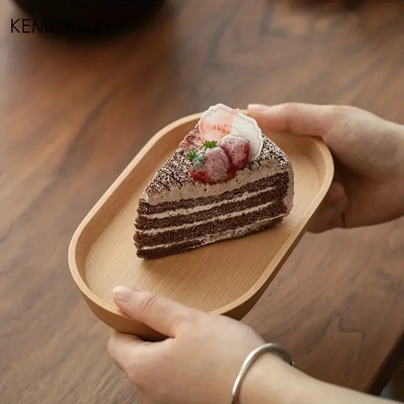 KEMORELA Solid Wood Round Dessert Plate Japanese Style Wooden Tray Snack Plate For Dried Fruits And Desserts