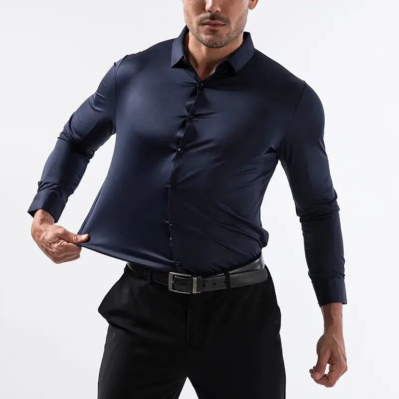 Men's high-elastic seamless long-sleeve shirt by Simples Market, navy, professional workwear