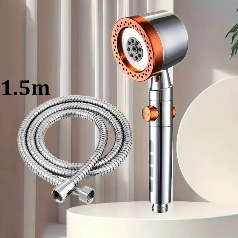 Simples Market handheld shower head with copper accents and 1.5m flexible hose, 5 modes.