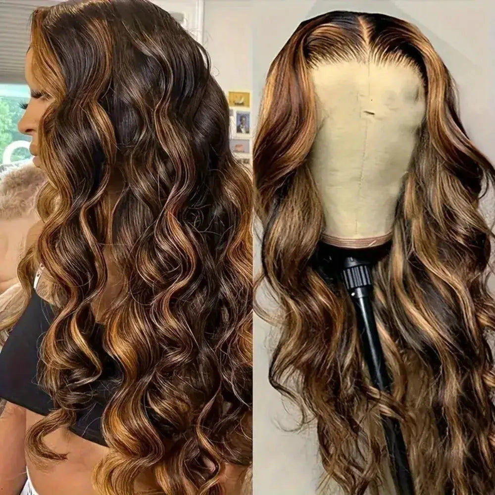 CYPHA 30 Inch Honey Blonde Ombre Lace Front Wig Human Hair 13x4 HD Lace Front Glueless Body Wave