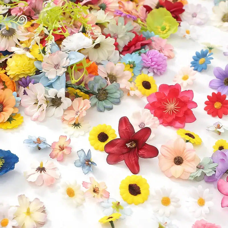 Artificial silk flowers mix, 20/50 pcs, colorful blooms for home decor, wedding, DIY crafts