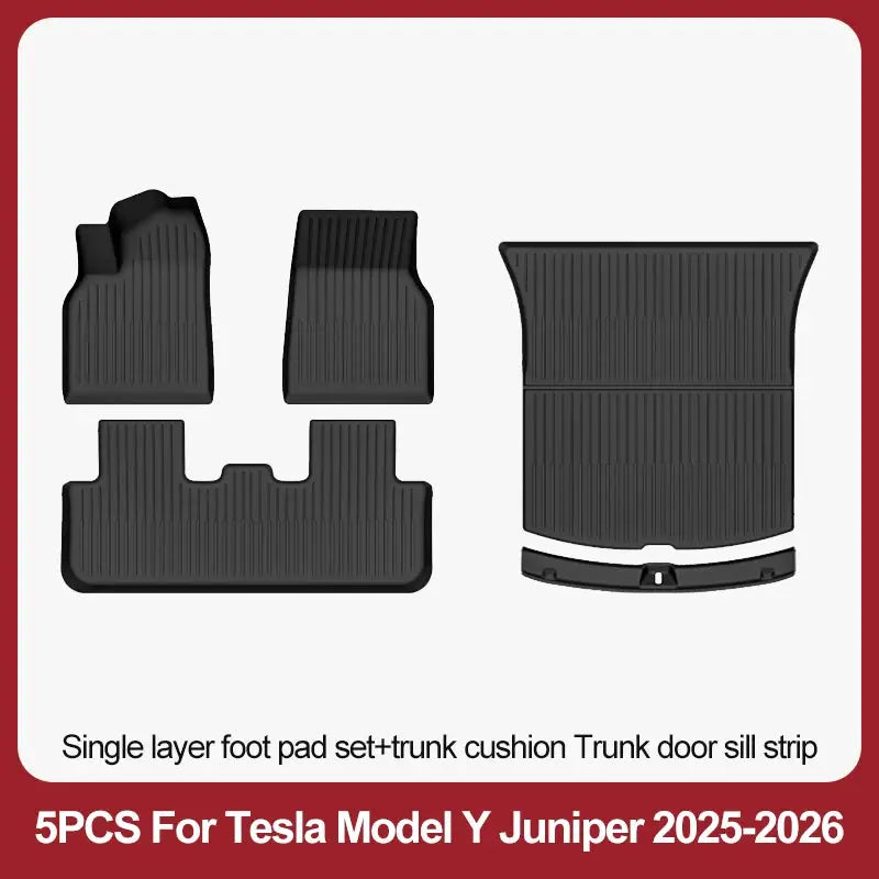 Simples Market 5-piece TPE floor mats set for Tesla Model Y Juniper 2025–2026, black wear-resistant mats