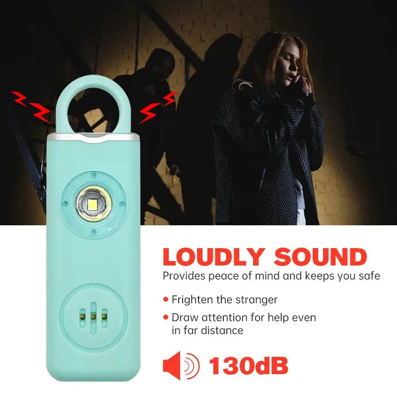 Simples Market 130dB rechargeable personal alarm keychain with LED flash in turquoise