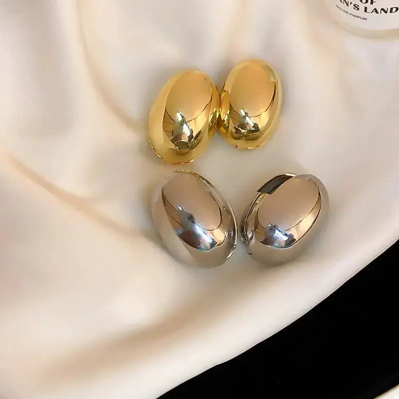 Gold Tone Irregular Oval Stud Earrings For Women Minimalist Geometric Jewelry Fashion Accessory