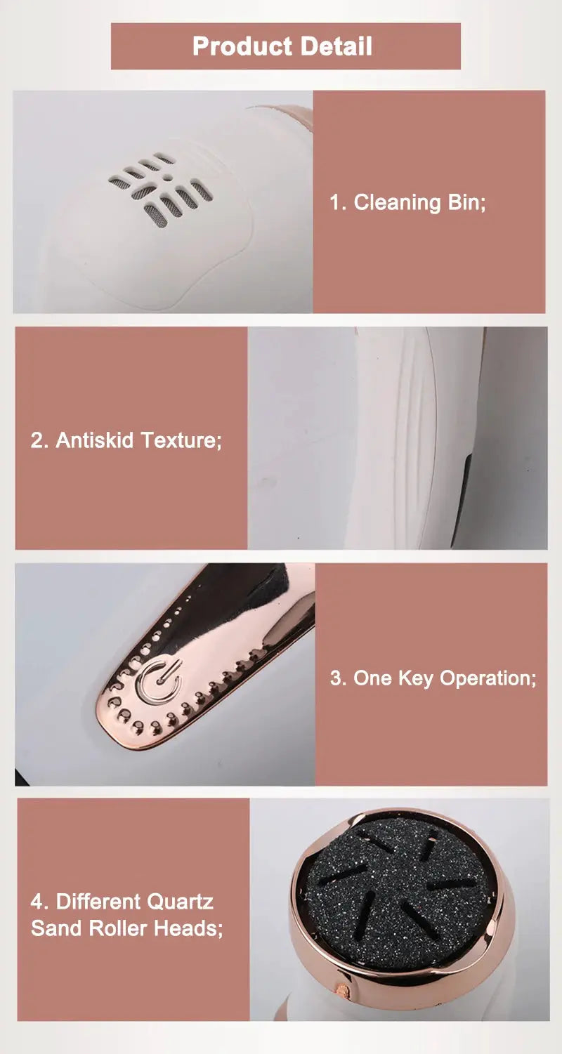 Electric pedicure tool by Simples Market with cleaning bin, anti-skid texture, one-key operation, quartz sand rollers