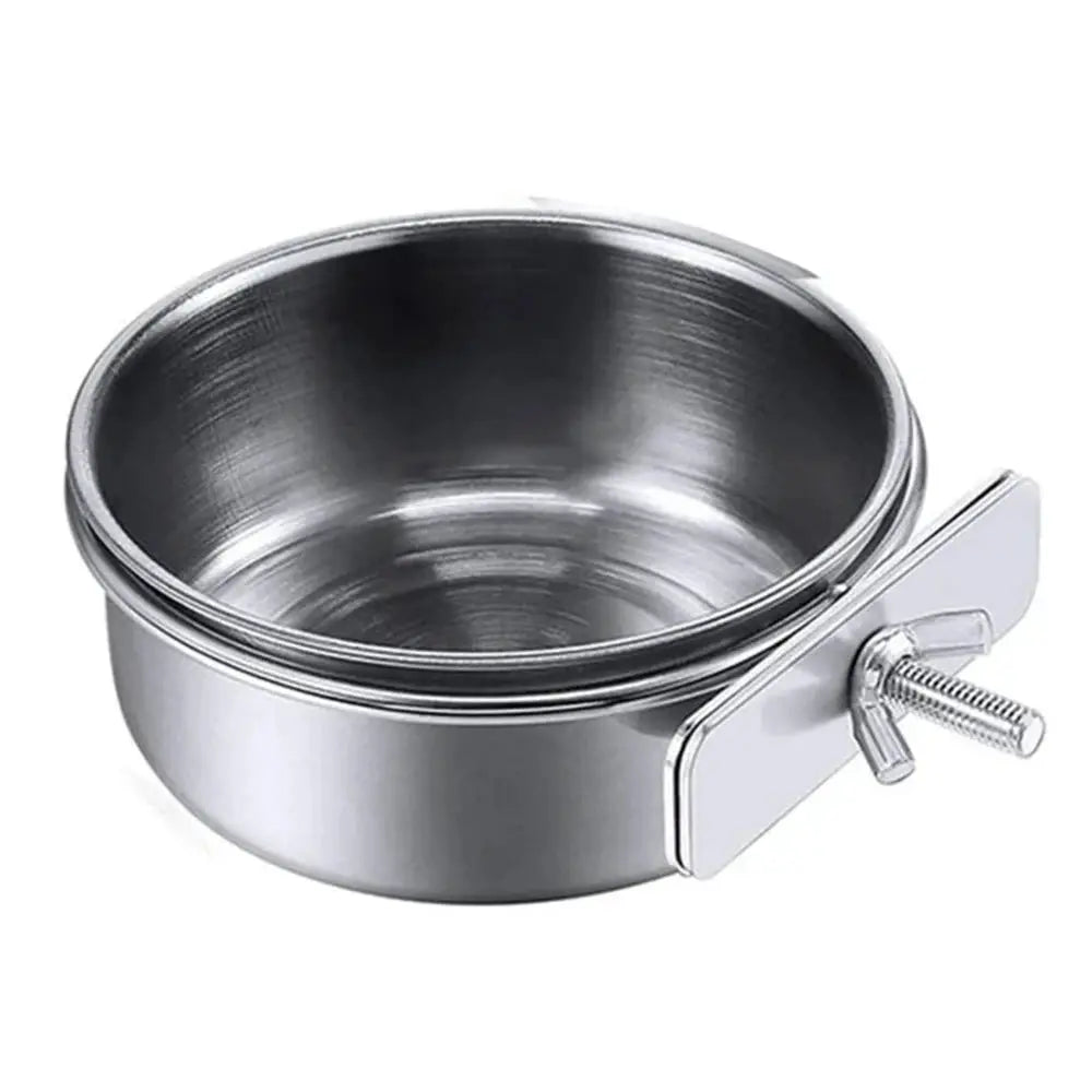 Stainless Steel Clamp On Parrot Rabbit Hamster Pet Bowl Water Feeder Cage Cup Hanging Dish