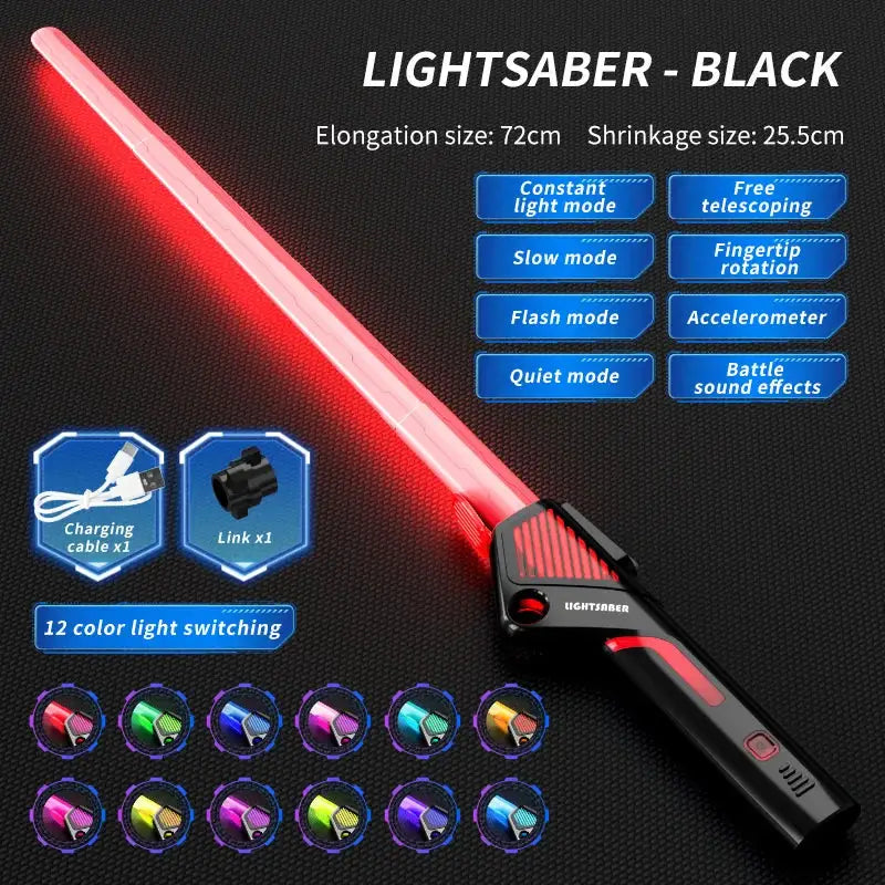 Children Colorful Glowing Telescopic Sword Toy 2 In 1 Light Up Laser Sword With Music Rotating Decompression Toy