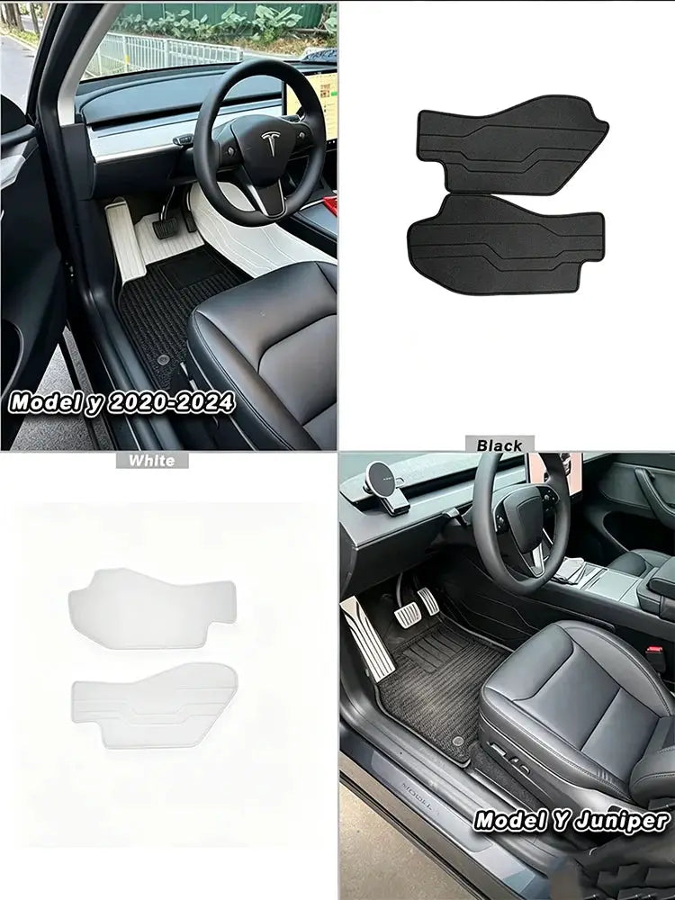 Tesla Model Y white Highland Leather mats set, 2-piece cockpit mats for driver and passenger, Simples Market
