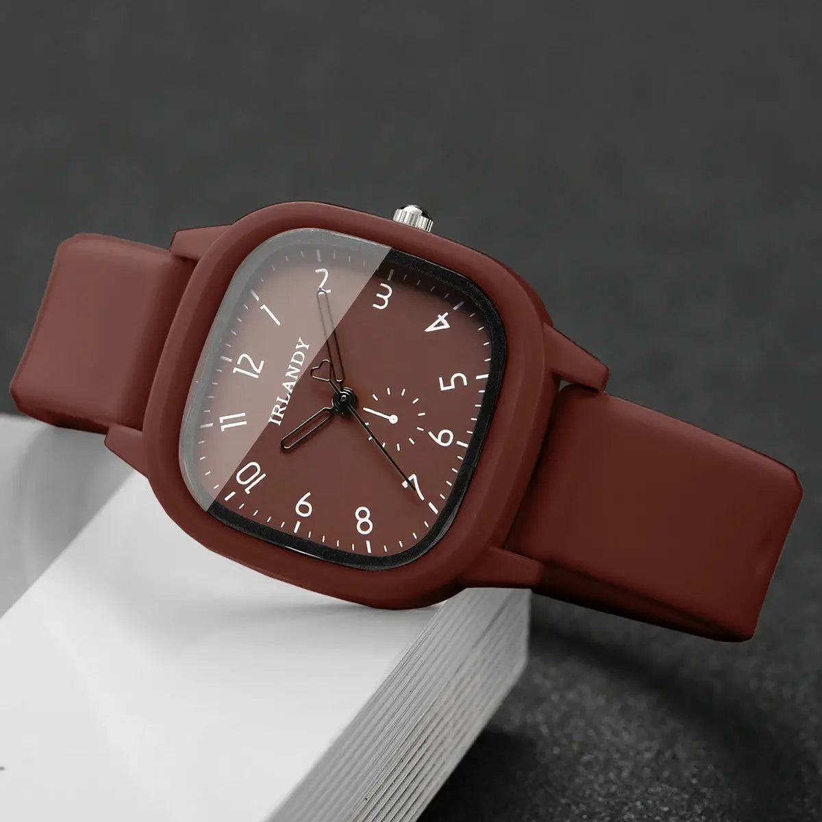 Watch IRLANDY with burgundy square silicone strap and Arabic numeral dial