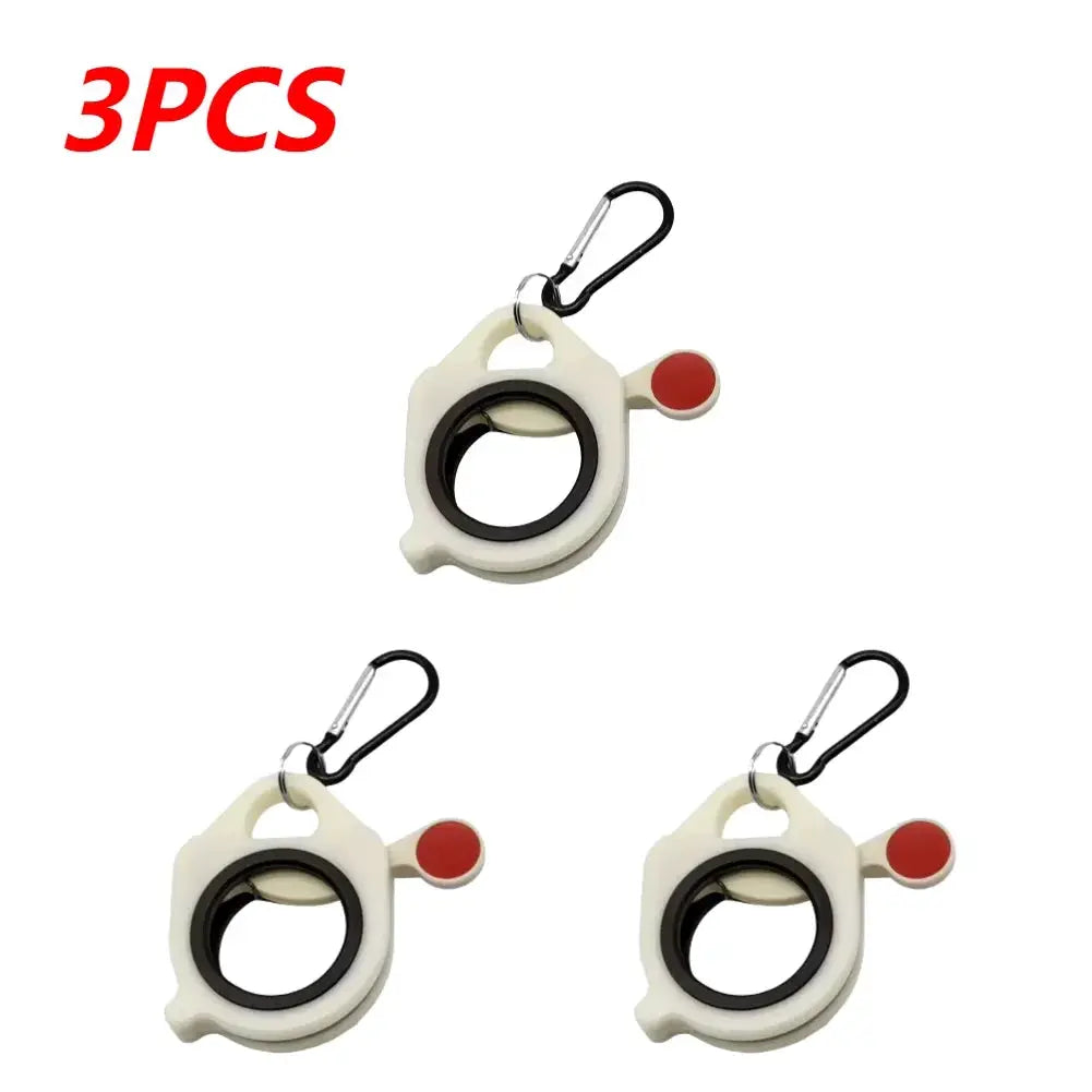 Cable tie organizer 3pcs by Simples Market, white plastic with black inner ring and red button, carabiner clip