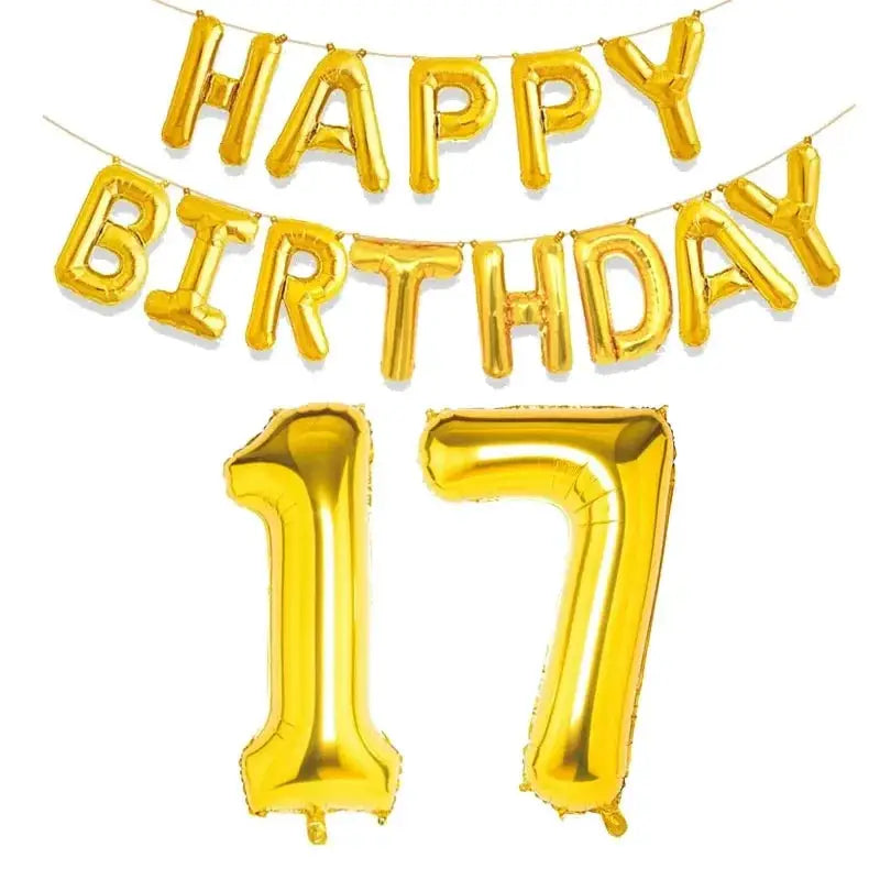 15 Piece Gold Happy Birthday Foil Balloons Set With Numeric Cutouts For Milestone Ages 10 To 60 Kids And Adults