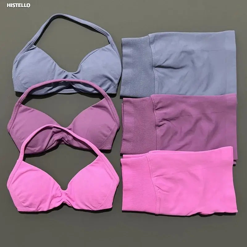 Histello 2 Piece Women Yoga Set Strappy Bra Top Scrunch Shorts