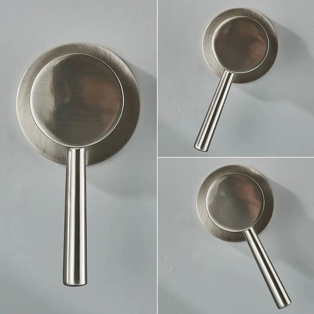 Brushed stainless steel bathroom shower mixer valve handle with round escutcheon plate