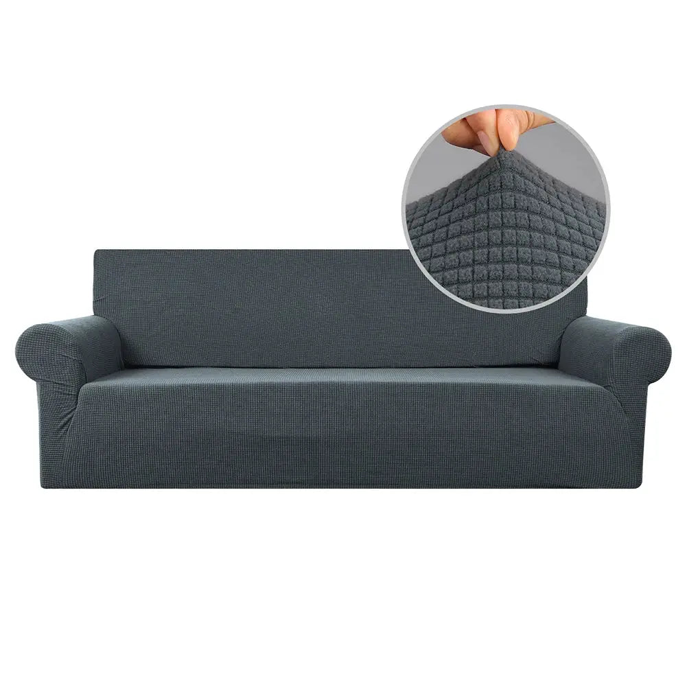 Joccun stretch couch cover in dark gray jacquard fabric; washable sofa protector for 1-4 cushion couches.