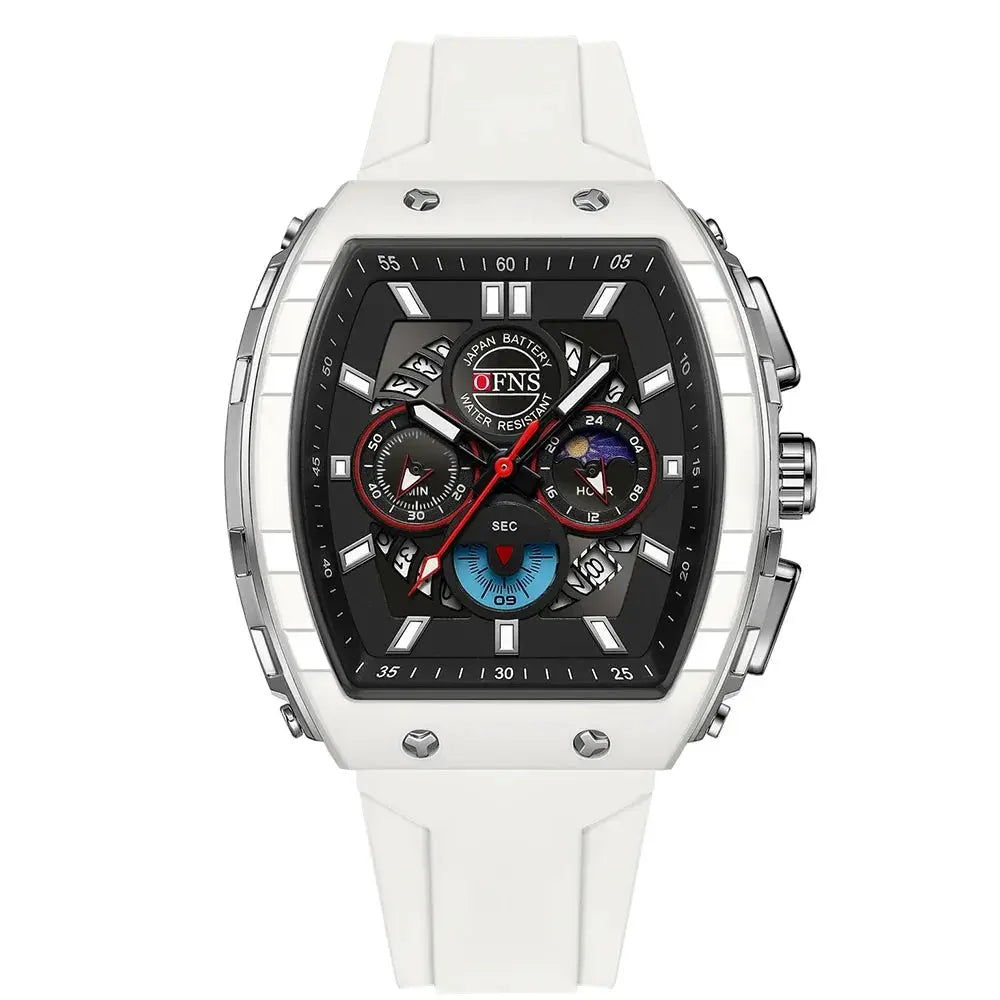 OFNS Mens Quartz Watch Waterproof Chronograph With Luminous Display And Silicone Strap Outdoor Luxury