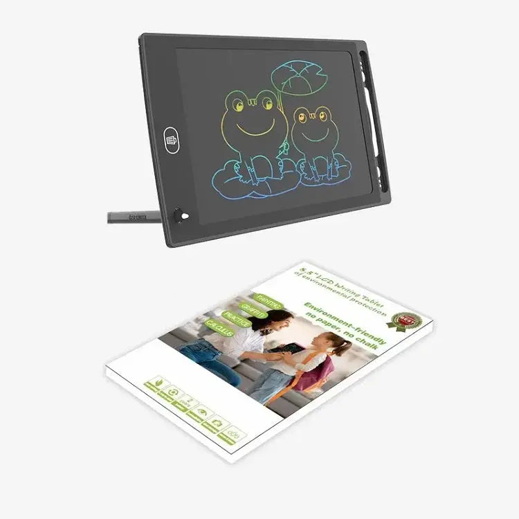Drawing Tablet LCD Writing Board by Simples Market; black tablet with stylus, colorful frog drawing (2 items)