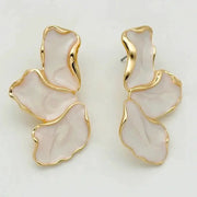 Metal Flower Cream Epoxy Stud Earrings, gold-plated irregular petals by Simples Market