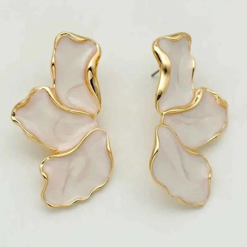 Metal Flower Cream Epoxy Stud Earrings, gold-plated irregular petals by Simples Market
