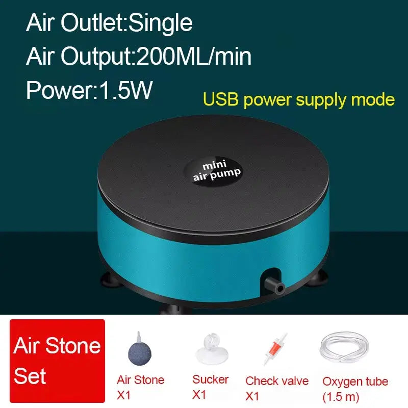 Ultra Silent 220ml Per Minute 1.5W Aquarium Air Pump Mini Oxygen Compressor For Fish Tanks