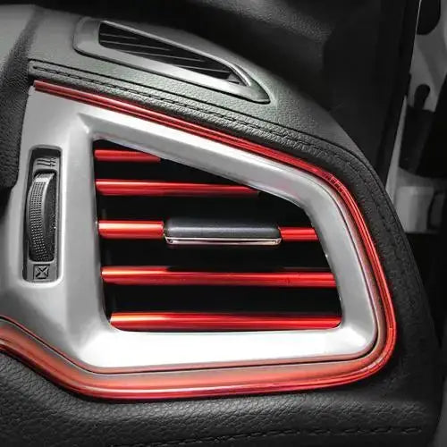 Car vent trim moulding by Simples Market, flexible red interior trim for dashboard and door edges, universal fit.