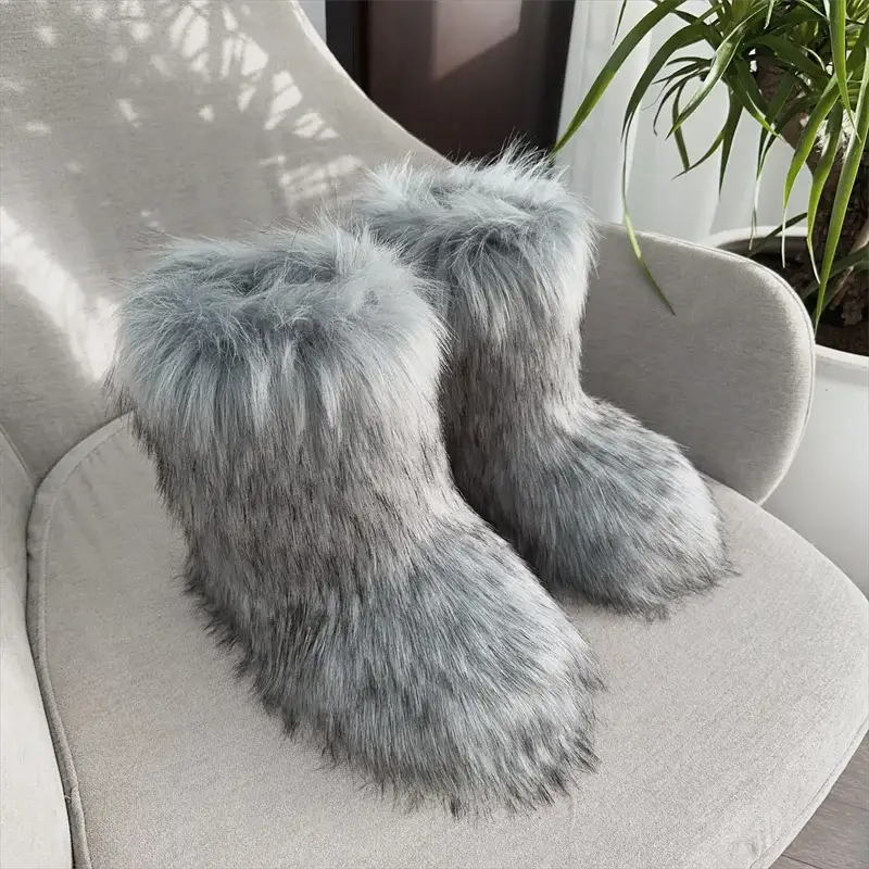 EverWarm Raccoon Fur Mid Calf Winter Snow Boots With Plush Insole And Short Plush Lining For All Day Warmth