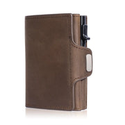 Pop-Up credit card case in brown genuine leather with RFID protection and notes and coins compartment