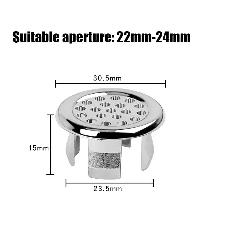 Chrome-plated overflow drain cover ring, 4-pack for bathroom/kitchen basins, round perforated top with side tabs