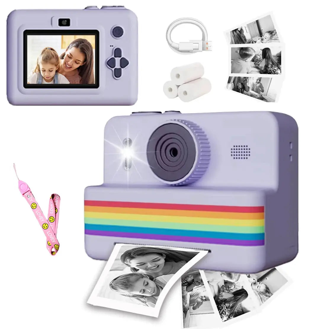Kids Digital Camera With Mini Thermal Printer Two Point Eight Inch Screen HD Video Instant Photo Print Toy Gift