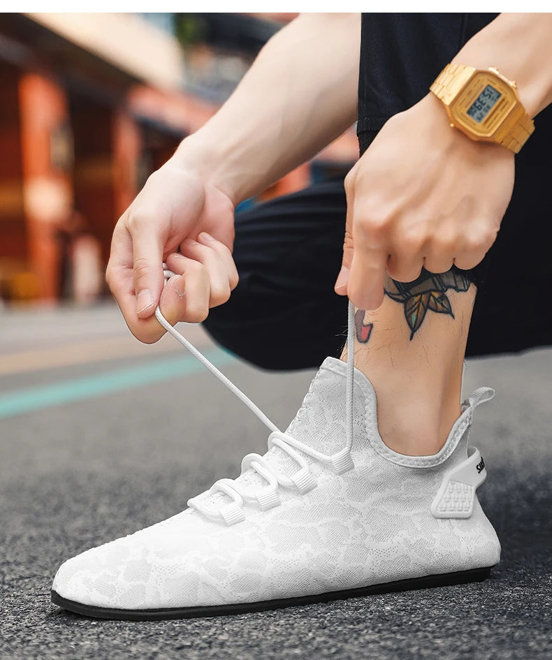 YRZL men's white mesh loafers with lace-up driving moccasin design, breathable casual walking shoes.