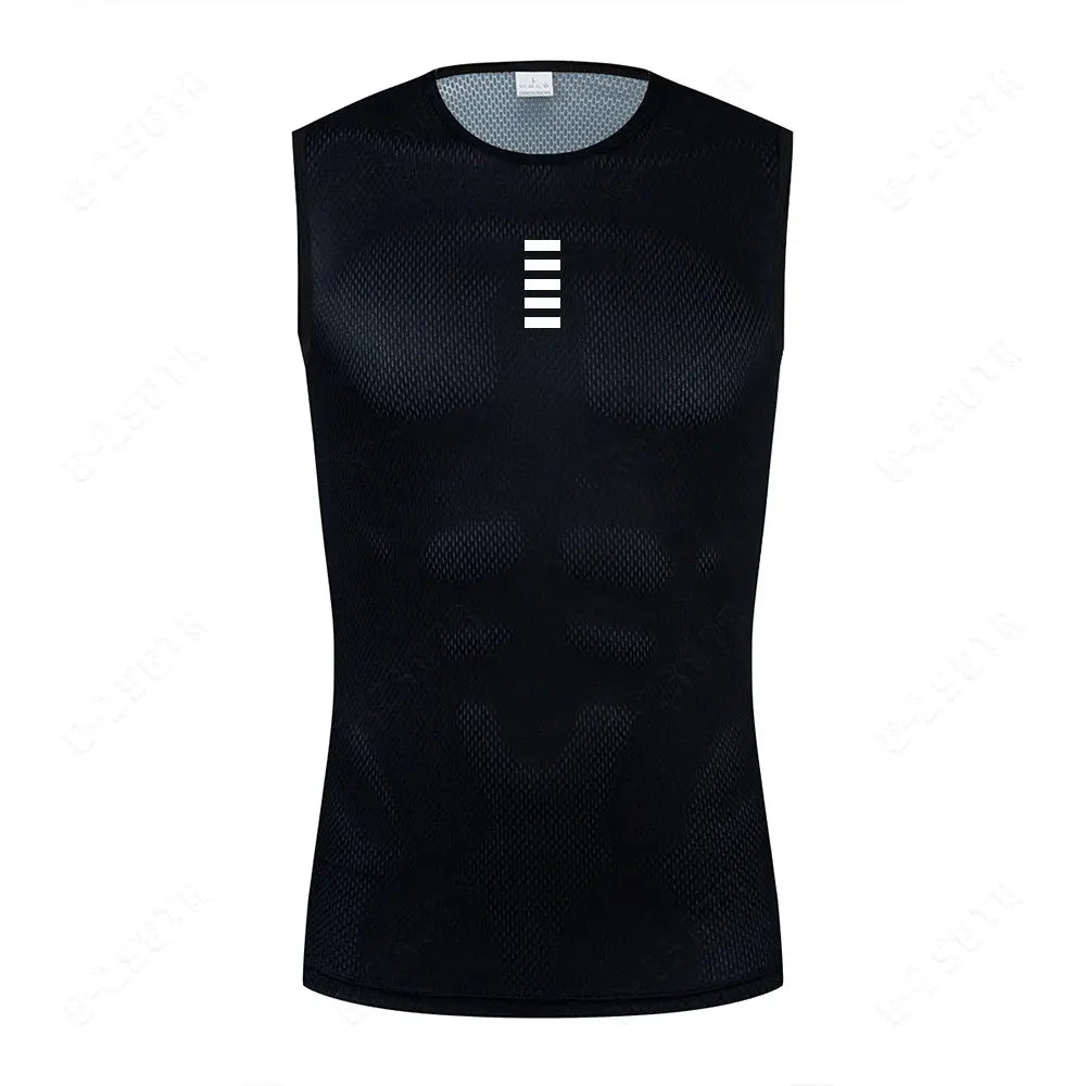 Mens Reflective Cycling Base Layer Sleeveless Vest Undershirt Quick Dry White Elasticated Fit Road Bike Jersey