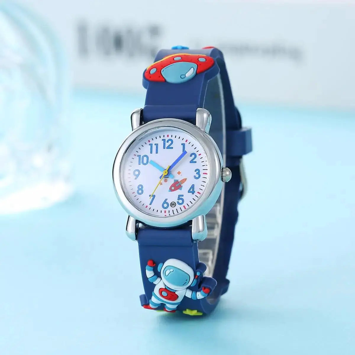 Kids Cartoon Astronaut UFO Quartz Watch With Durable Plastic Case And Soft PU Band