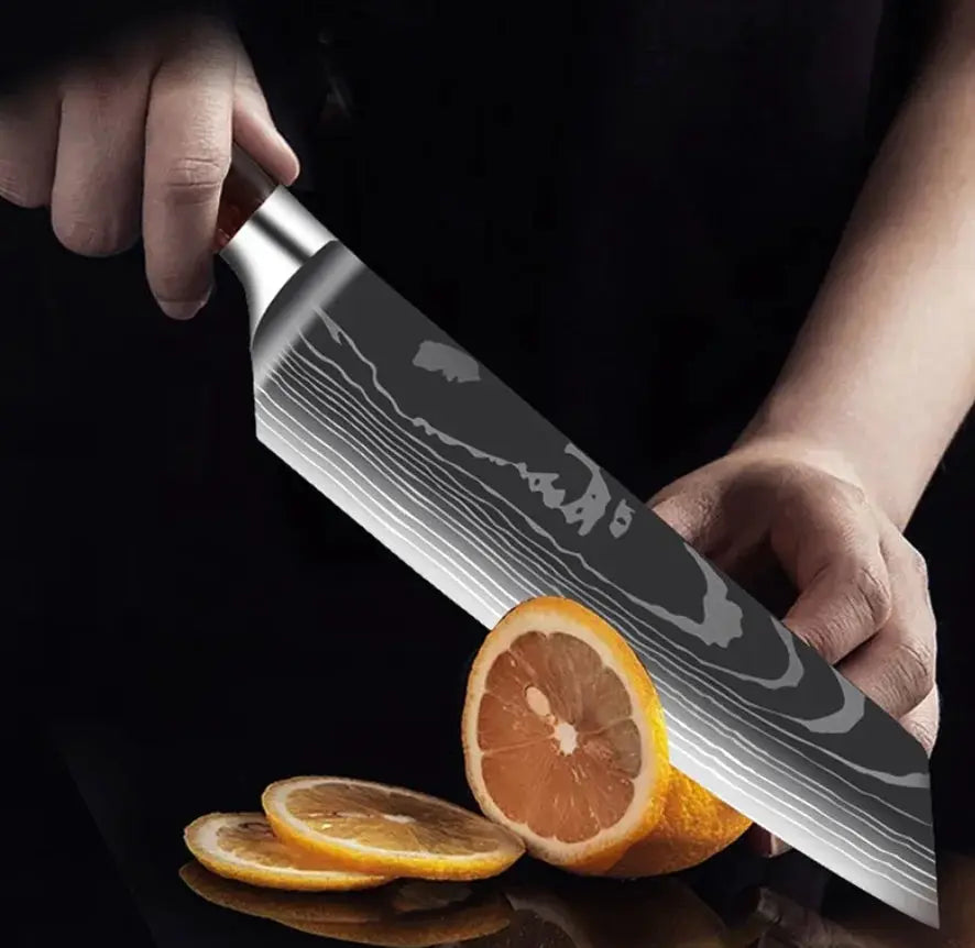 PrimeBlade Laser Damascus Kitchen Knife Set Durable Stainless Steel With Laser Pattern For Meat Fruit Bread And More