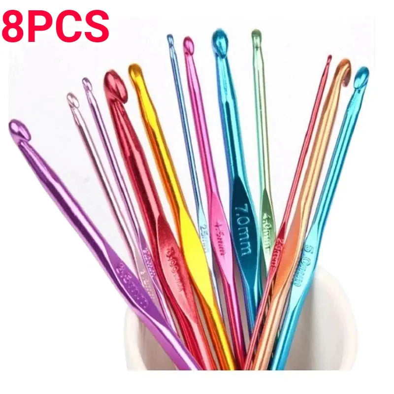 8 Pack Metal Handle Crochet Hook Set Aluminum Colorful Knitting Needles For Yarn Craft DIY