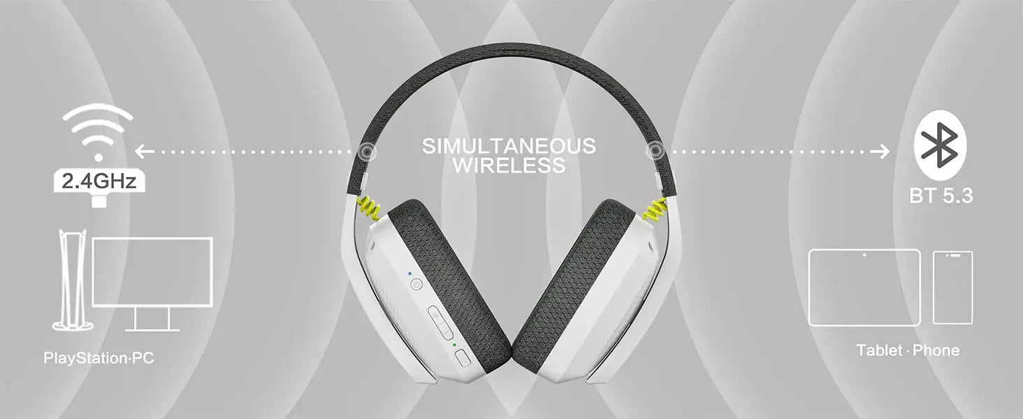 BINNUNE BW06 wireless gaming headset with mic, white, 2.4GHz, Simples Market, compatible with PS5/PS4/PC/Mac