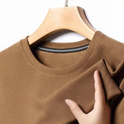 New Summer Waffle Round Neck Short Sleeve T Shirt For Men Comfortable Breathable Everyday Top