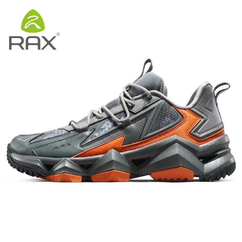 RAX men waterproof hiking shoes, grey with orange accents, rugged trekking outsole
