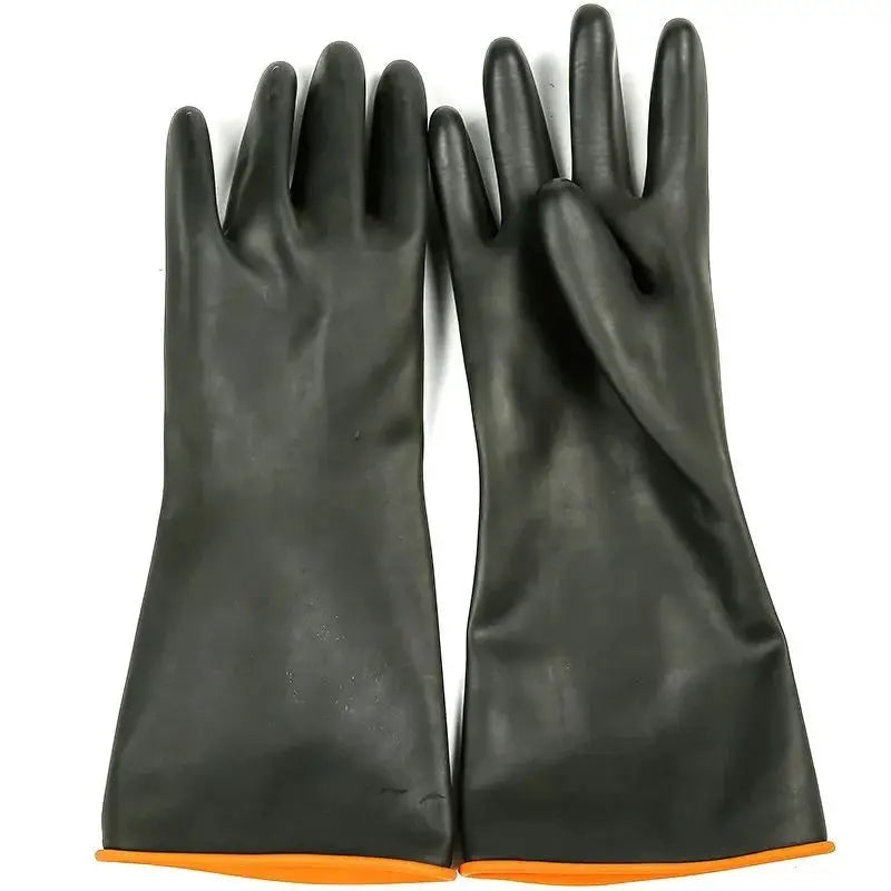 Pair of heavy-duty black rubber gloves, acid/alkali resistant, 35/45/55 cm