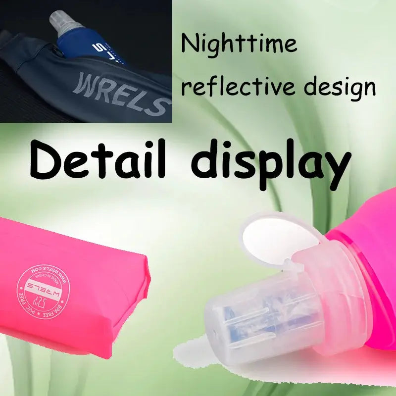 WRELS pink collapsible camping water bottle, BPA-free folding hydration flask for outdoor running and cycling