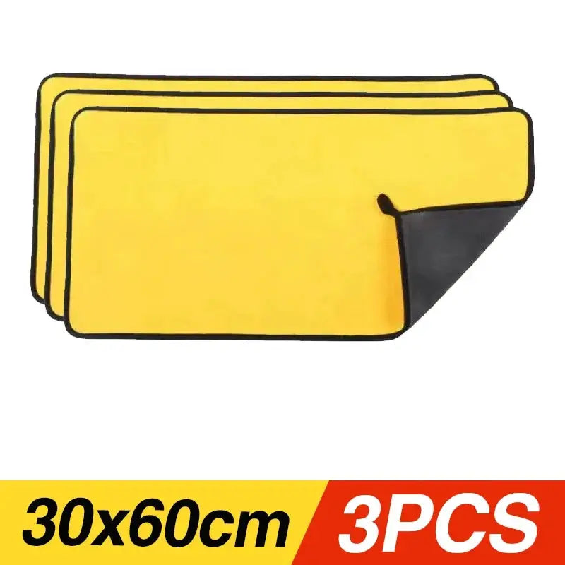 Car wash towels, yellow thickened microfiber, absorbent cleaning cloths, 3-piece set of 30x60 cm