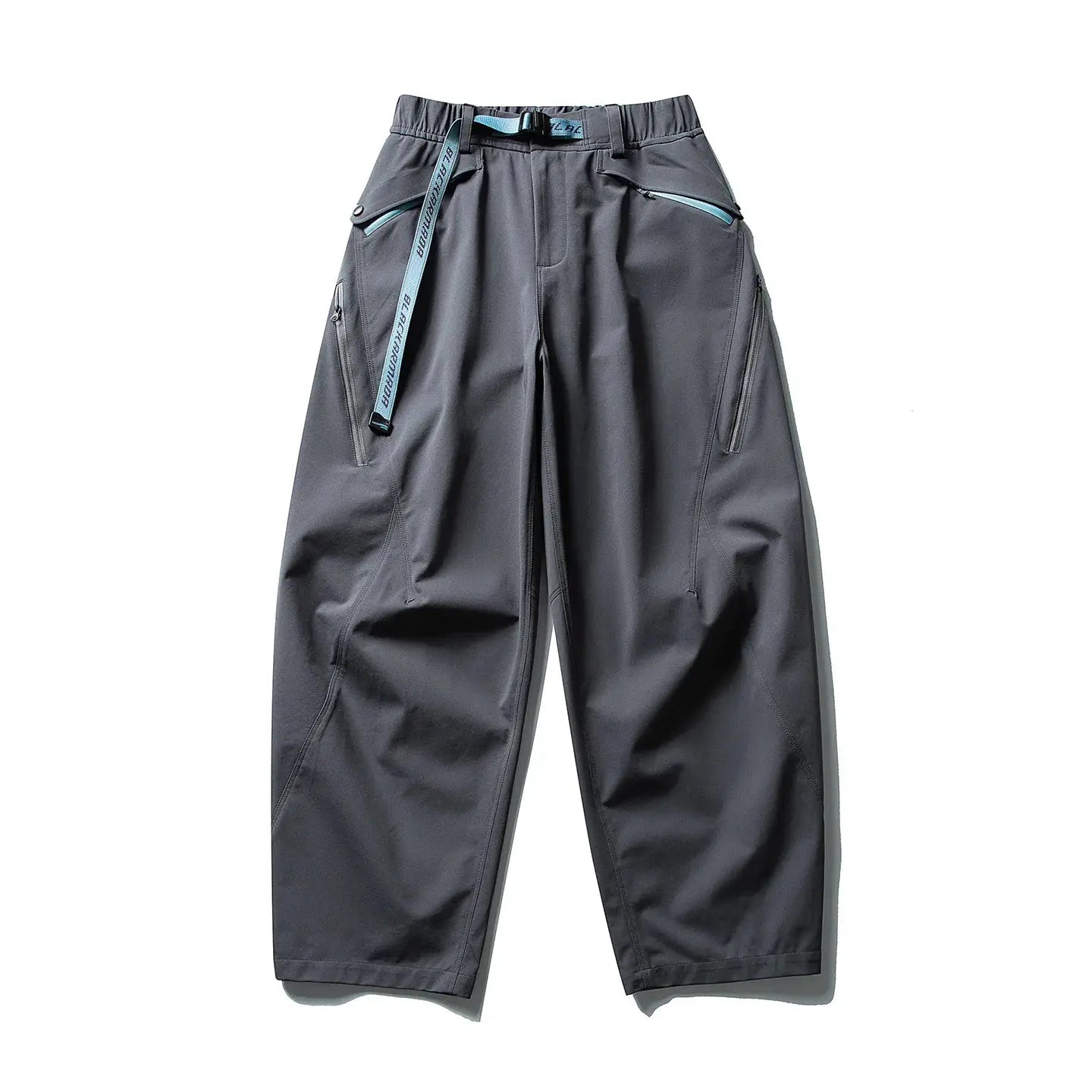 Simples Market ultra loose outdoor cargo pants, charcoal gray, waterproof and quick-dry with zip pockets and wide legs.