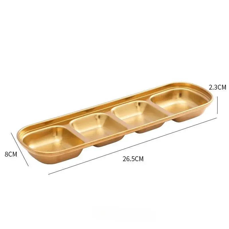 304 Stainless Steel Korean Style Dinner Plate And Gold Dipping Sauce Plate Barbecue Tableware Multi Functional Set