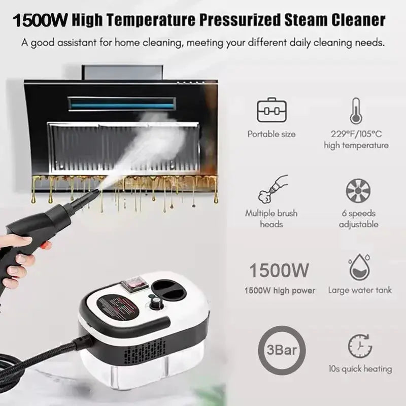 Portable Handheld Steam Cleaner With High Temperature Pressurized Steam For Kitchen And Car Cleaning With Brush Heads
