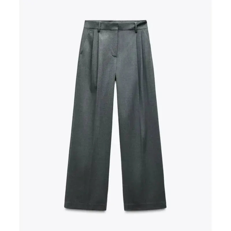 ETJ 2025 women's high-waisted pleated wide-leg pants by Simples Market in charcoal gray